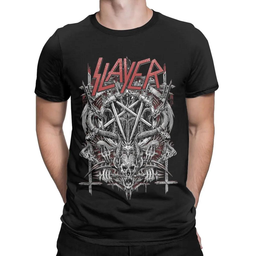 Vintage 1980s Metal Band Slayer Trash Metal T-Shirt Men O Neck Cotton T Shirt Short Sleeve Tees Plus Size Tops