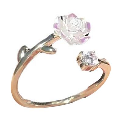 Elegant Rose Pattern Adjustable Ring with Cubic Zirconia Finger Jewelry For Women Girls Stylish Daily Wear Accessory
