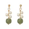 Natural Hetian Jade Pearls14K Gold earrings and ear clips with a niche design, popular online, autumn and winter earrings for women