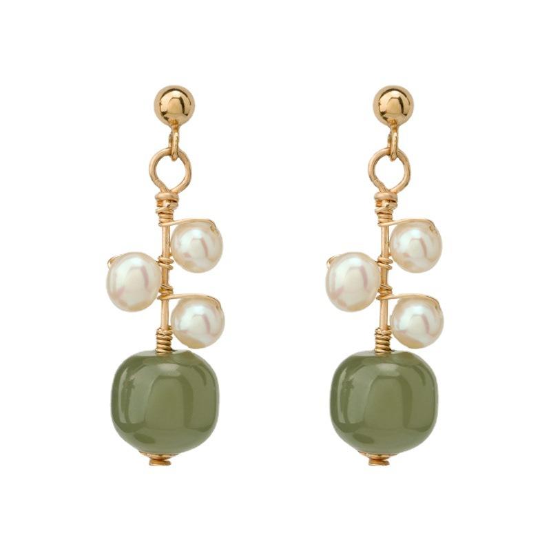 Natural Hetian Jade Pearls14K Gold earrings and ear clips with a niche design, popular online, autumn and winter earrings for women