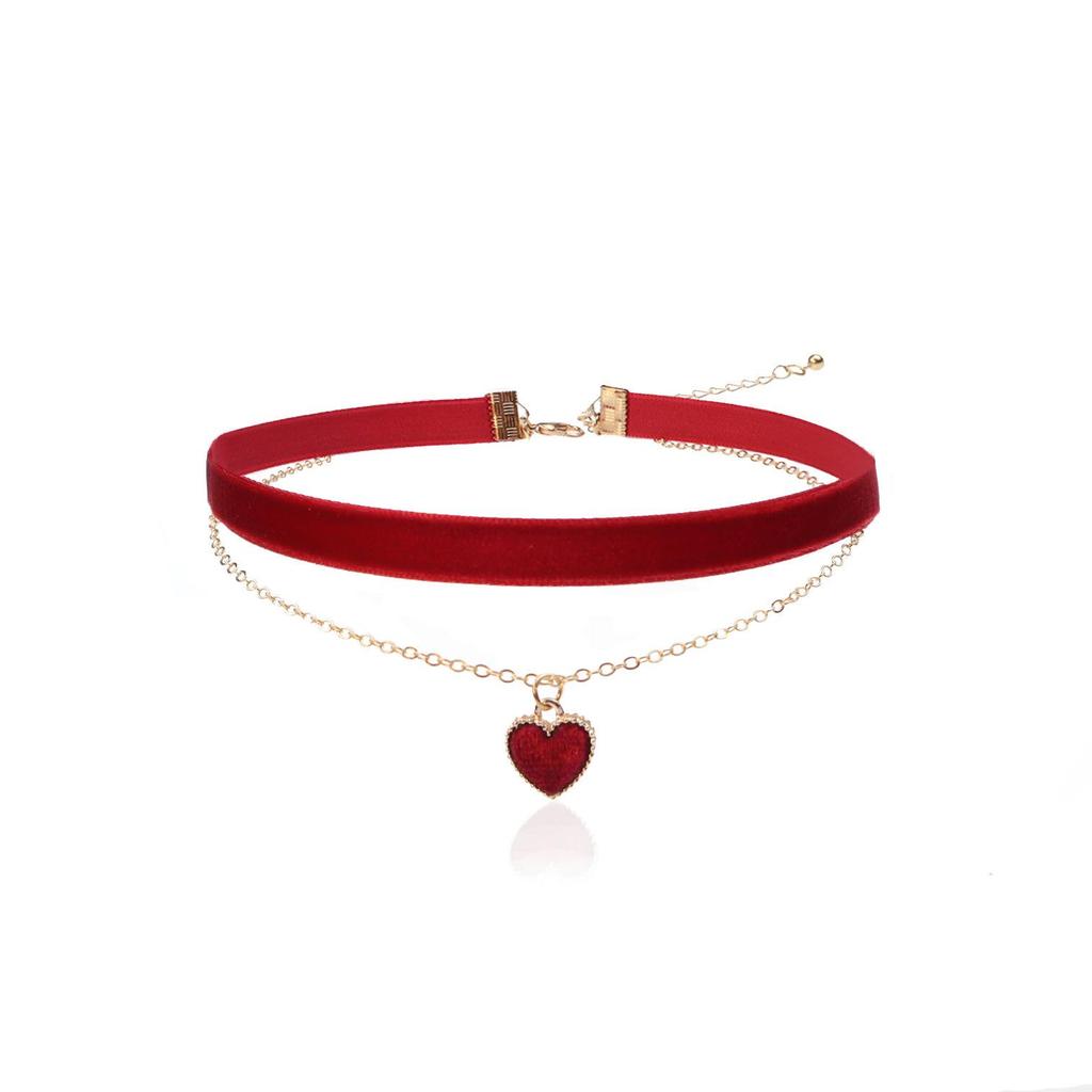 Collier Ras du Cou en Velours Rouge Vin pour Femmes