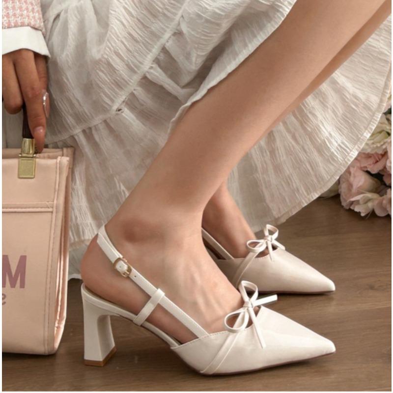 2025 Summer New Pointed Toe Design with Bow High Heels Pumps Wedding Banquet Luxury Live Broadcast Hot Fashion Sandals