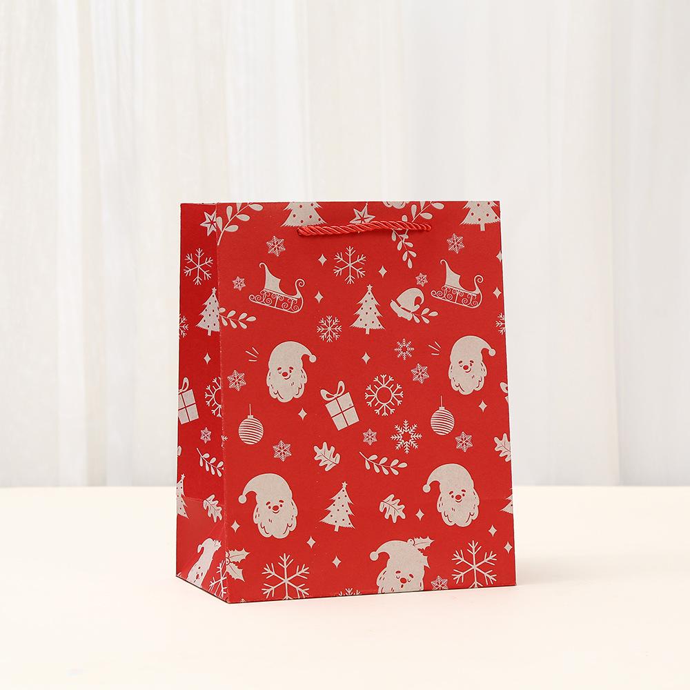 12 PCS Christmas Party Gift Bags Handle Red Kraft Paper Bags Santa Claus Printed Gift Bags Shopping Bag for New Year Christmas