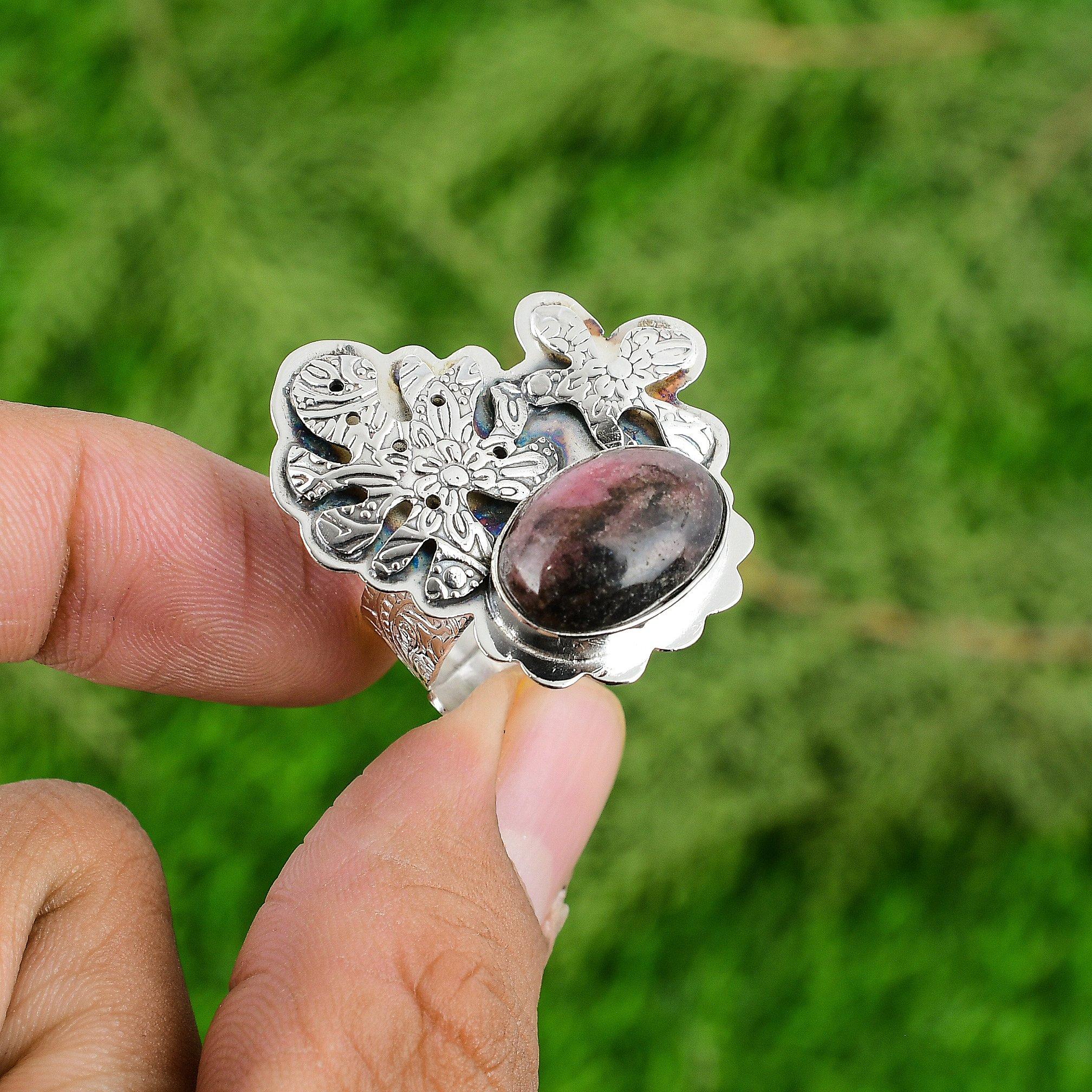 

Распродажа ко Дню матери Серебро 925 пробы Натуральный родонит Безель Заявление Кольцо для жены Ювелирные изделия Adjustable