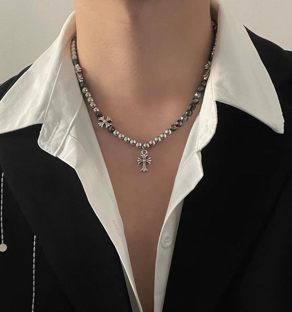 Men's Durable Titanium Steel Cuban Chain Necklace with Zircon Pendant