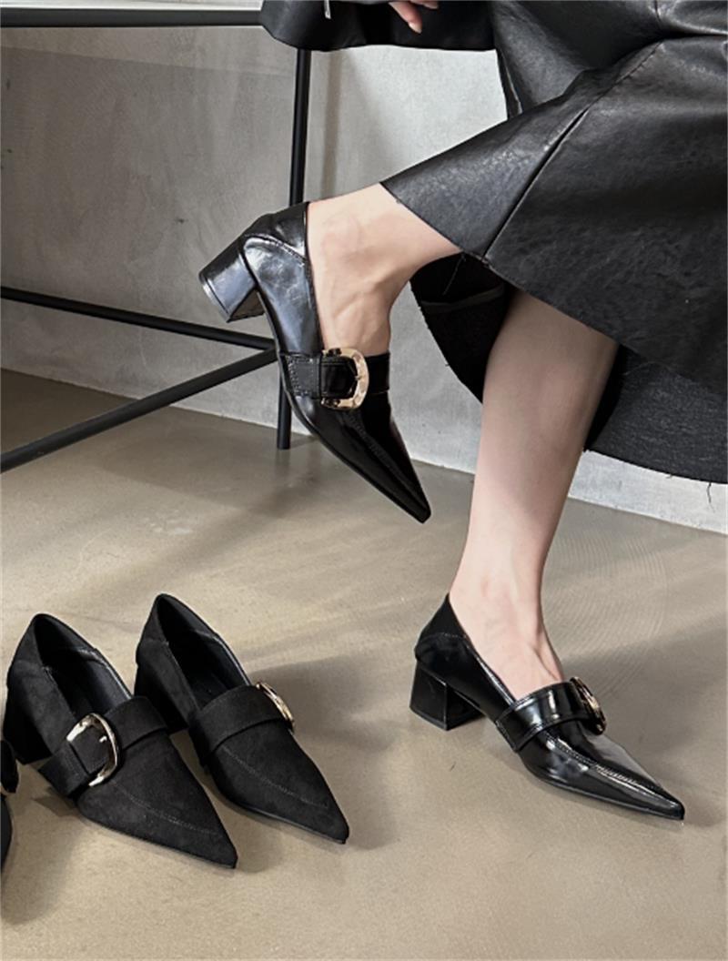 First encounter season European and American style thick heel Mary Jane shoes pointed bag shoes comfortable soft leather covered ancient one-word 35