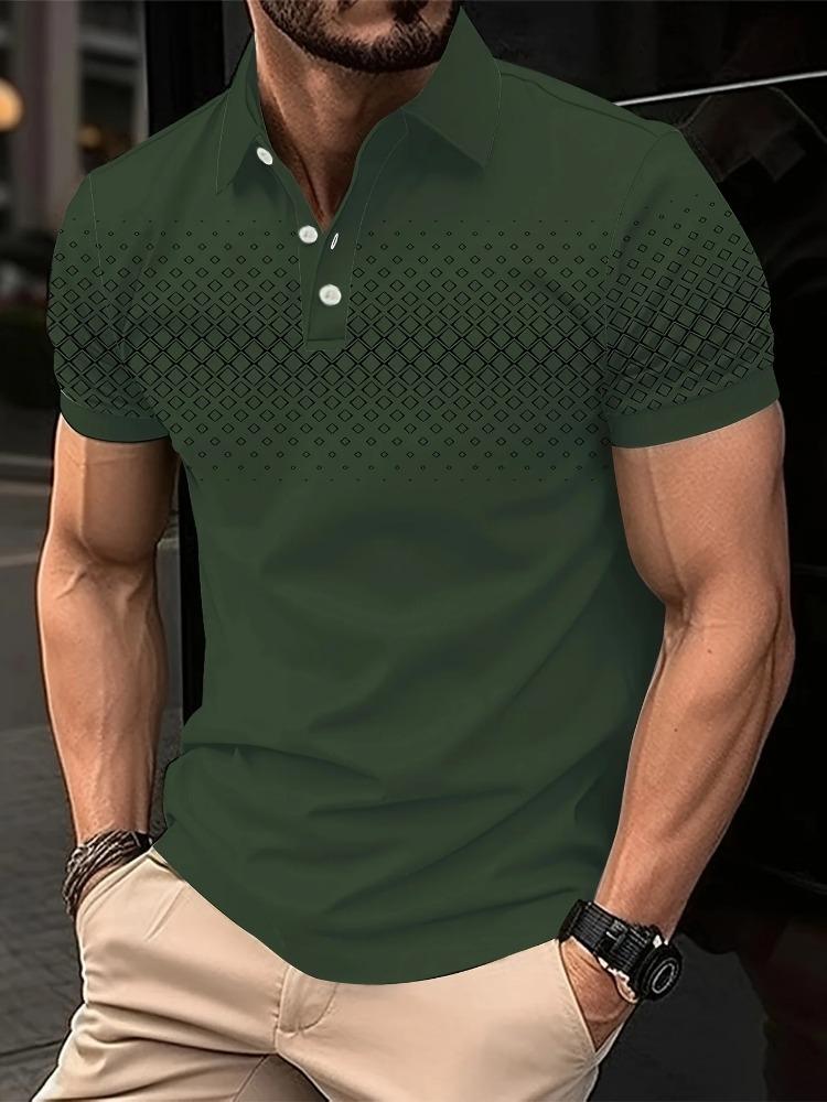 Summer Men's Slimming Diamond Pattern Printed Short-Sleeved Polo Shirt Simple Shirt Breathable and Comfortable Men's Clothing