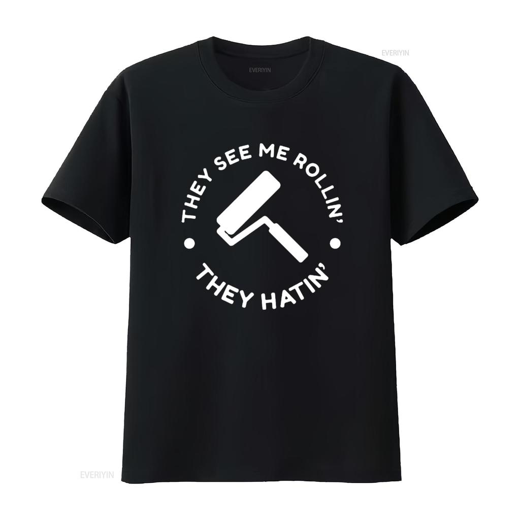 Mens Funny Painting Professional Painter T Shirt They Hatin Black Large vintage Washed Stylish graphic designer clothes