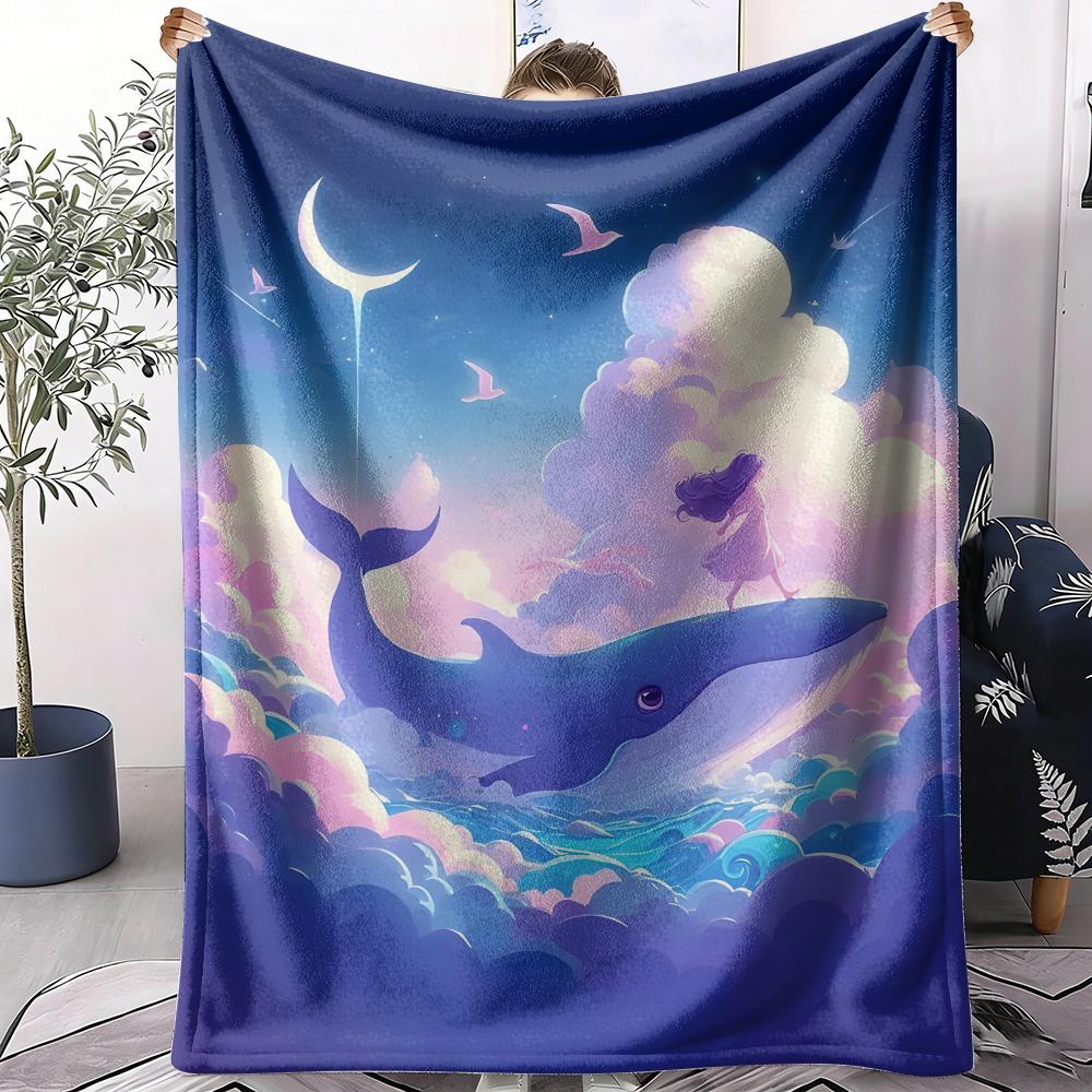 Whale Starry Sky Throw Soft Flannel AC Blanket Lightweight Summer Nap Throw Cozy Blanket for Sofa Bed Travel Home
