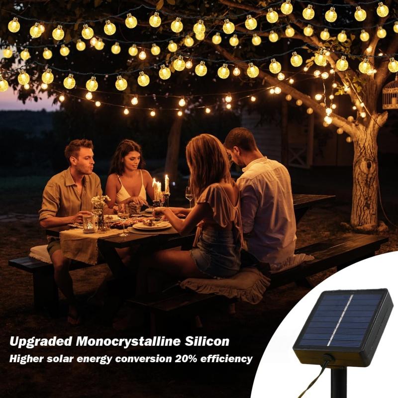 60 LED Crystal Globe Solar String Lights Waterproof 8 Modes Outdoor Patio Garden Party Tree Decor