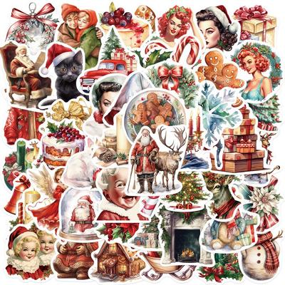 50 Retro Cartoon Christmas Graffiti Stickers - Personalized, Waterproof Decorations for Guitar, Notebook, Suitcase DIY