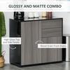 High Gloss Frame Sideboard, Push-Open Design with 2 Drawer for Living Room, Bedroom, 74H x 79W x 36Dcm, Light Grey and Black