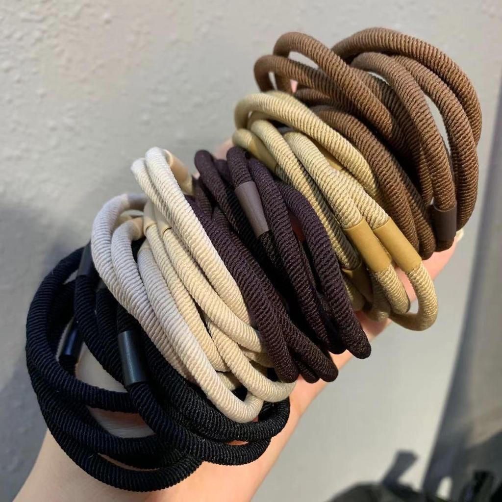 Versatile Korean Mori Style Milk Coffee Hair Tie - High Elastic, Durable Thick Rubber Band Accessories
