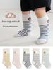 Seamless Antibacterial Cotton Striped Cartoon Knee-High Socks for Newborns and Infants, Unisex