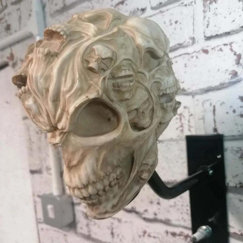 Držák na lebku pro motocyklovou helmu a bundu Kreativní cool držák na motocyklovou helmu v podobě lebky Nástěnný závěs na helmu v podobě lebky pro dospělé