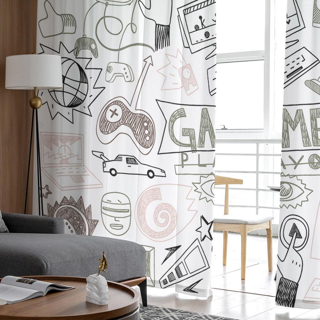 Gamepad Computer Keyboard Tulle Curtains For Living Room Voile Sheer Window Curtain For Bedroom Chiffon Curtains For Kitchen