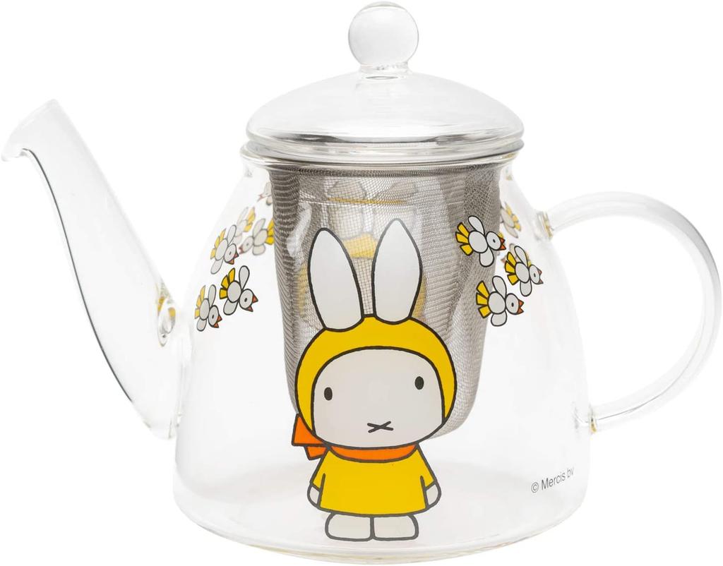Koji Company Miffy Flight Teapot, 500ml, Heat-Resistant, Clear Glass with Tea Strainer, 407907