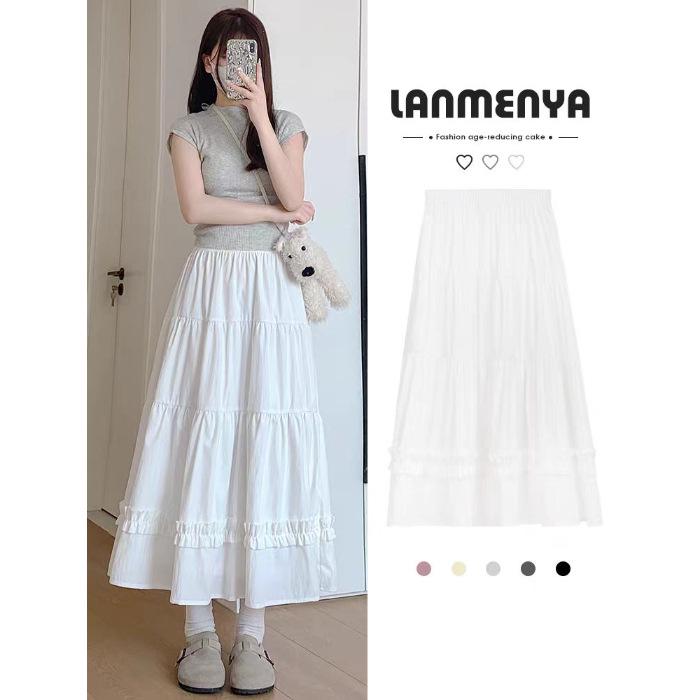 

Women s Retro High-Waist A-Line Midi Skirt - Summer Slimming, Versatile, and Casual Small белый