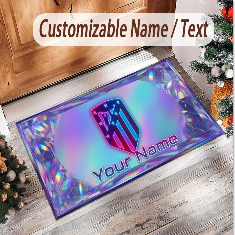 Personalized Crystal Velvet Carpet Atletico Madrid FC Pattern Non Slip Floor Rug