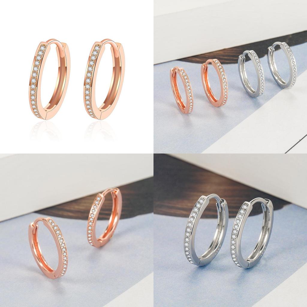 Plated Rose Gold Hoop Earrings Created Crystals Woman Girl Accessory Gift Jewel