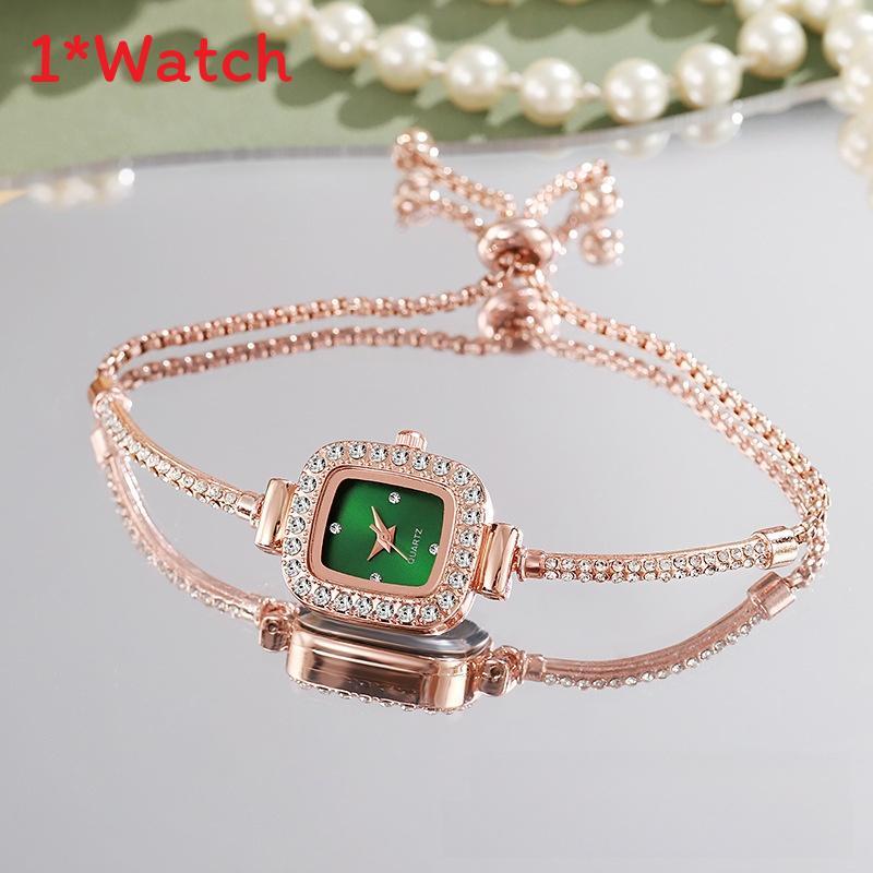 

Ladies Fashion Square Dial Quartz Watch With Adjustable Link Bracelet For Casual Wear зелёный