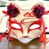 Anime Maschera Volpe Demone Dipinta a Mano Maschera Giapponese Mezza Faccia Maschera Fiori Mascherata Festival Ballo Kabuki Maschere Kitsune Oggetto Cosplay