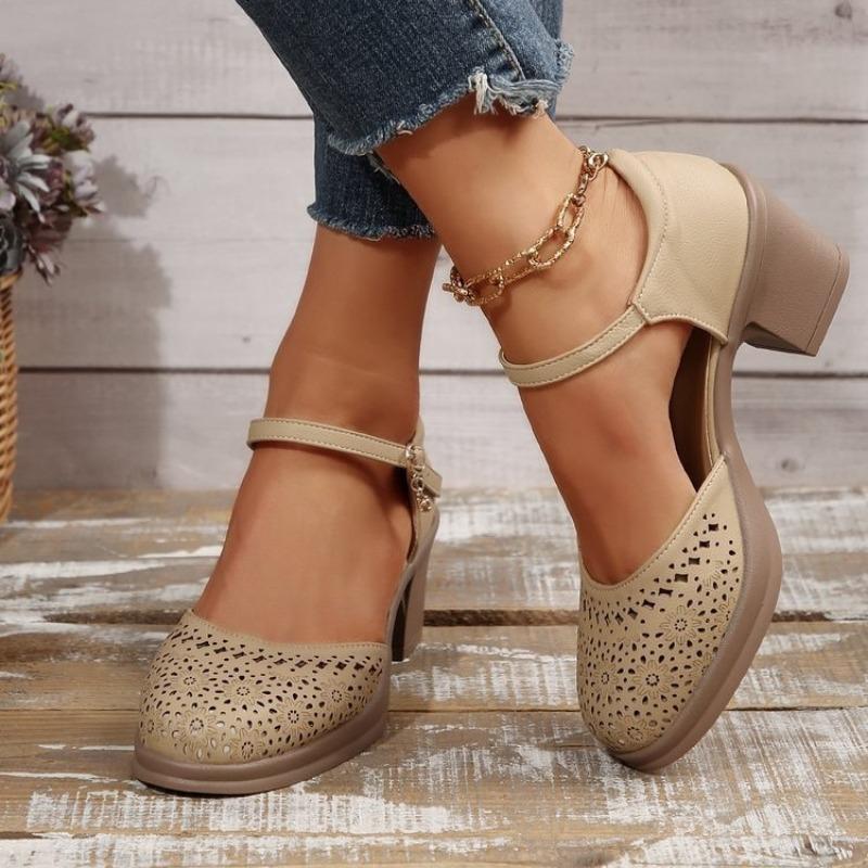 Women Retro Rome Sandals Summer Ankle Strap High Heels Hollow Out Breathable Pumps Woman Comfortable Chunky Heeled Platform Shoe