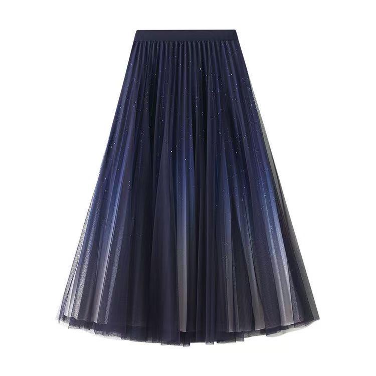 Women's Starry Sky Pleated Mesh Skirt - Stylish Autumn/Winter 2025