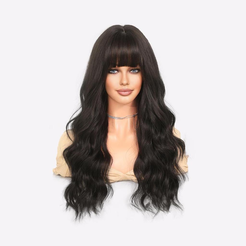 Vibrant Orange Ginger Wig - 26" Heat Resistant Loose Waves with Blunt Bangs, Platinum & Pink Balayage Synthetic Hair for Cosplay & Parties