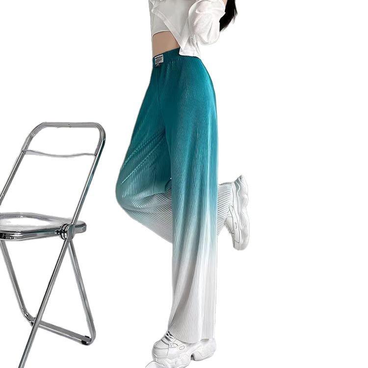 Korean Style Women's Three-Color Gradient Pleated Wide-Leg High-Waisted Floor-Length Pants