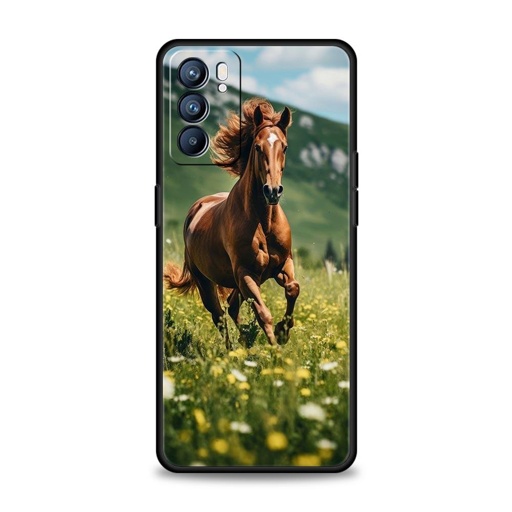 Bellissima Cover per Telefono con Cavalli Marroni per Oppo Reno13 Reno12 Reno11 F Reno10 Pro A54 5G Find X5 A53 A9 A57 A78 4G A79 A80 A98