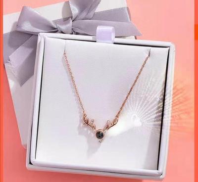 Deer Projection Necklace: 100 Languages 'I Love You' Titanium Chain for Women - Trendy Clavicle Jewelry Christmas Gift for Girlfriend