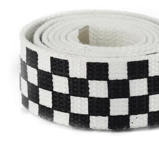 Belt with Ring Buckle Soft Canvas Plaid Rainbow Pattern Belt for Wedding