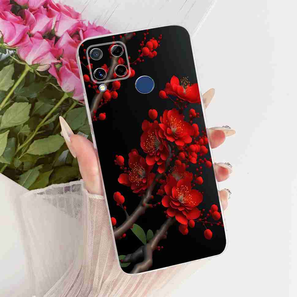 For Realme C20 Case Soft Funda Blue Butterfly Painted Cover For Oppo Realme C15 c20 C 20 15 Phone Bumper RealmeC15 Case Coque