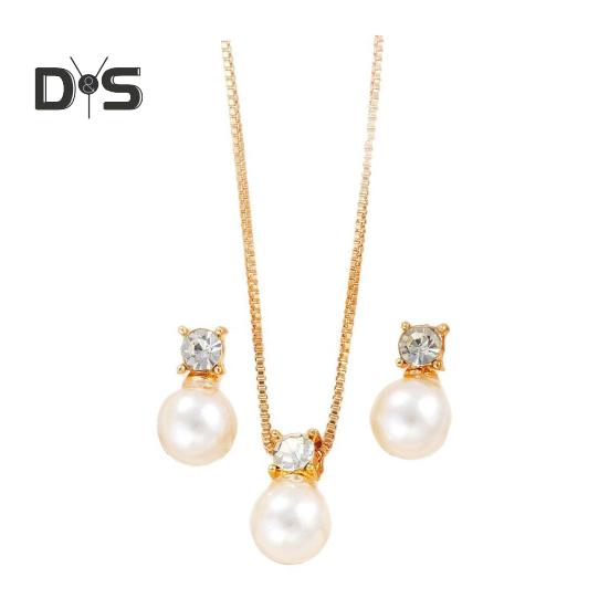 

2 шт./компл. ожерелье и серьги из искусственного жемчуга, регулируемая удлинительная цепочка, яркие цвета, женский комплект ювелирных изделий золотистый