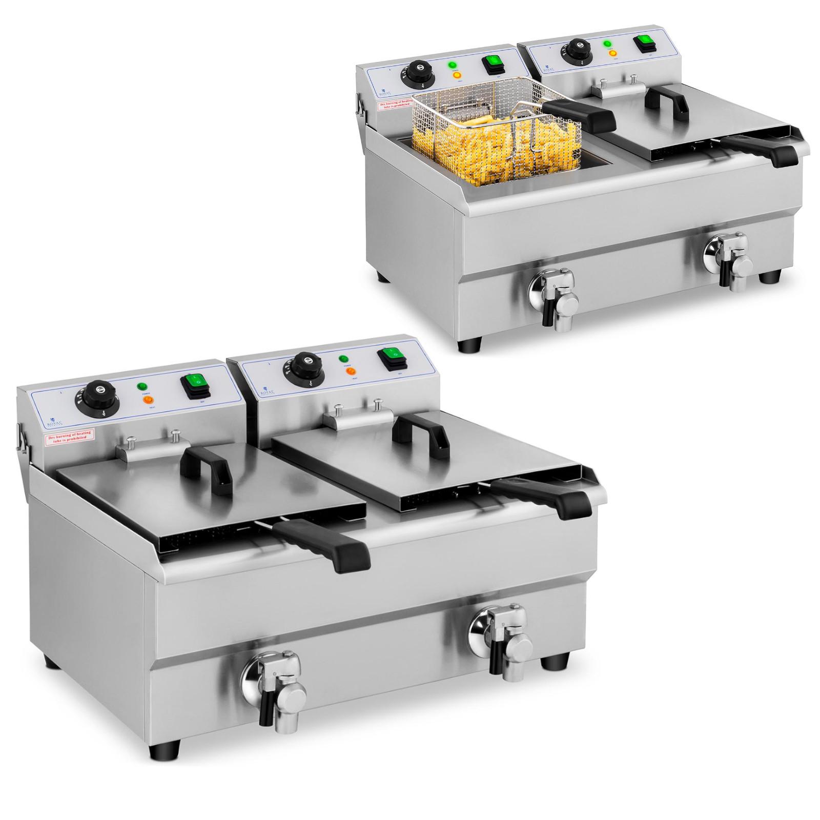 Doppia friggitrice elettrica con rubinetto 230 V 2 x 3000W 2 x 10 L
