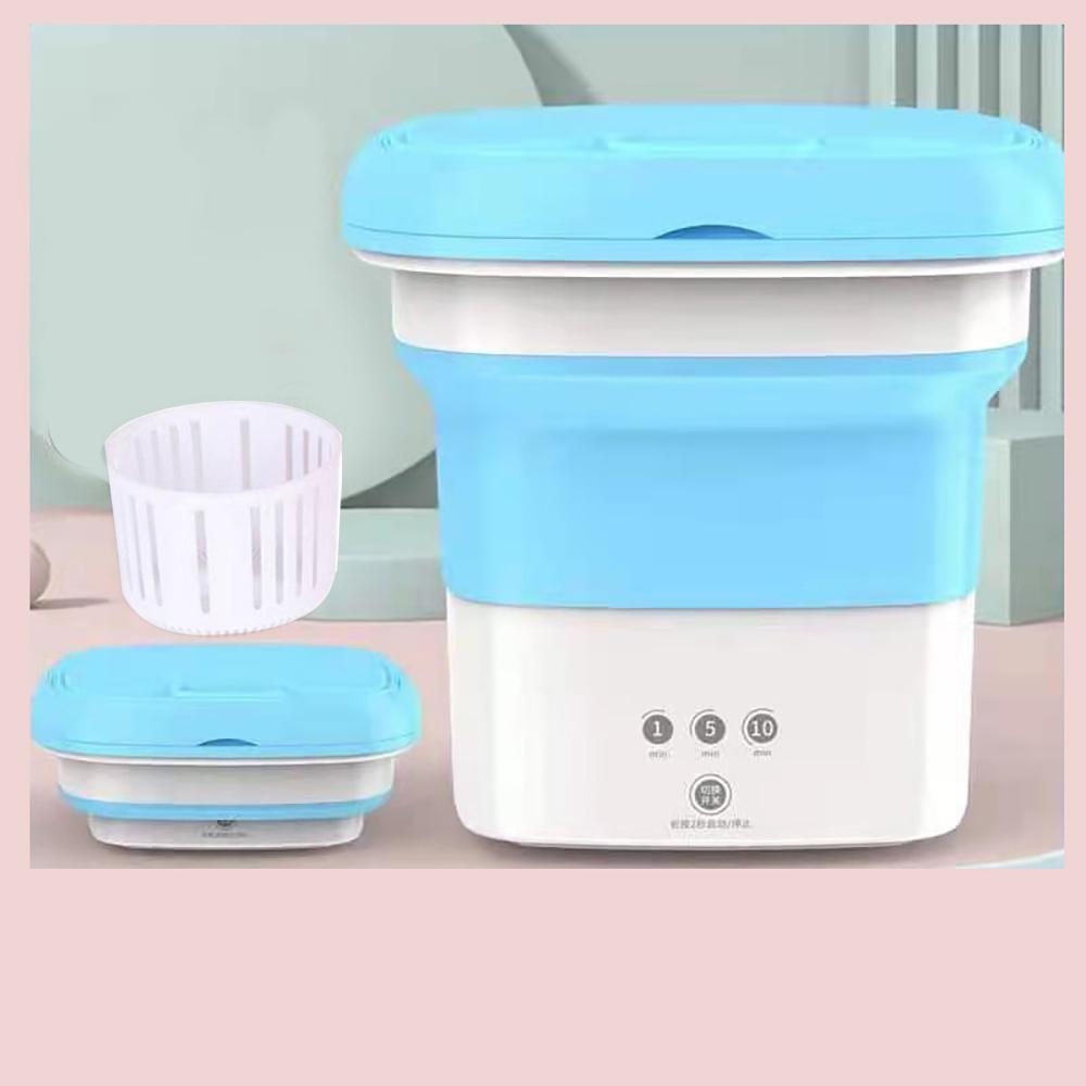 Портативная складная мини-стиральная машина для одежды с сушильным ведром Blue Light — фото 7