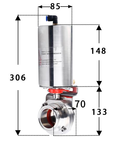 19-108mm Pipe 1.5" 2" -4" Tri Clamp 304 316L Stainless Steel Sanitary Butterfly Valve With Pneumatic actuator For Home Brew