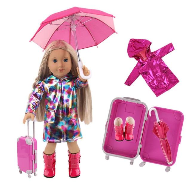 Buy 4pcs =Raincoat +Umbrella +Rain Boots +Suitcase For 18 Inch