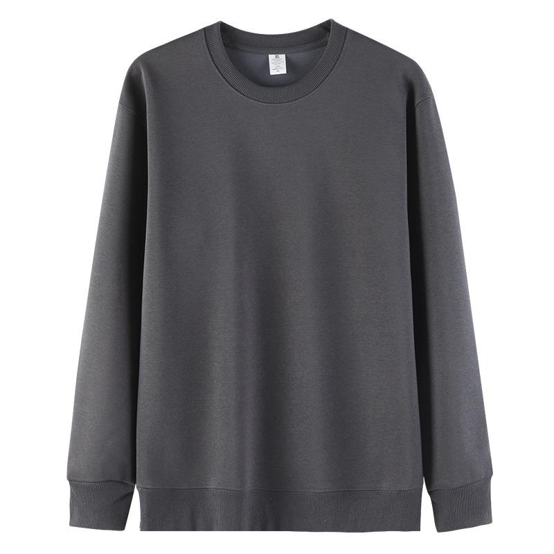Cotton Plus Velvet Loose Fit Round Neck Sweatshirt - Versatile Solid Color for Autumn/Winter, 420g.