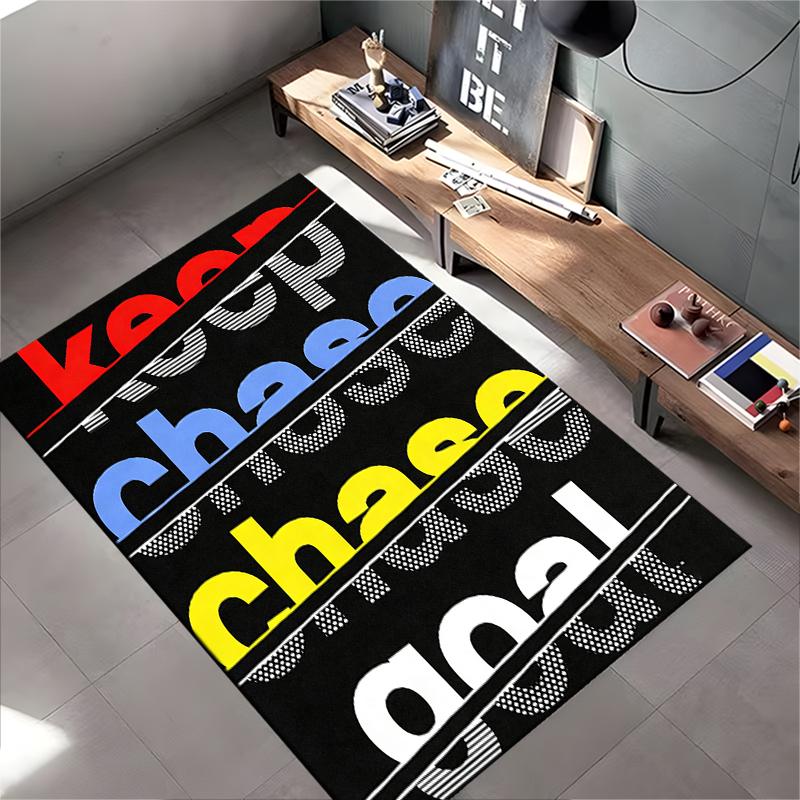 """Moderner schwarzer Teppich mit Keep Chase Ziel-Schriftzug-Design"" Geeignet für den Einsatz als Anti-Rutsch-Matte für Wohnzimmer, Schlafzimmer, Sofas"""