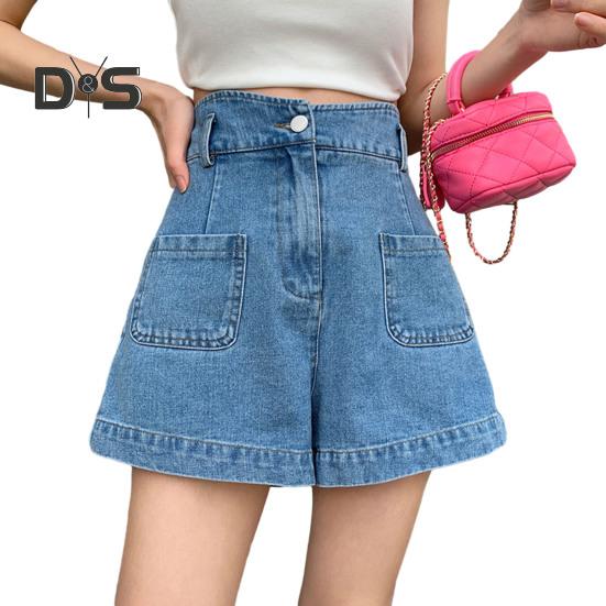 

Женские джинсовые шорты с высокой талией, эластичные свободные джинсовые шорты, повседневные широкие летние шорты с карманами S синий