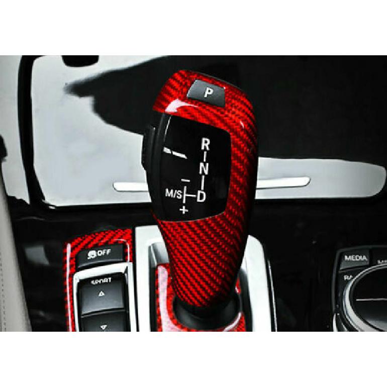 Red Real Carbon Fiber Gear Shift Knob Trim Cover Fit for BMW X3 X4 X5 X6 F10 F30