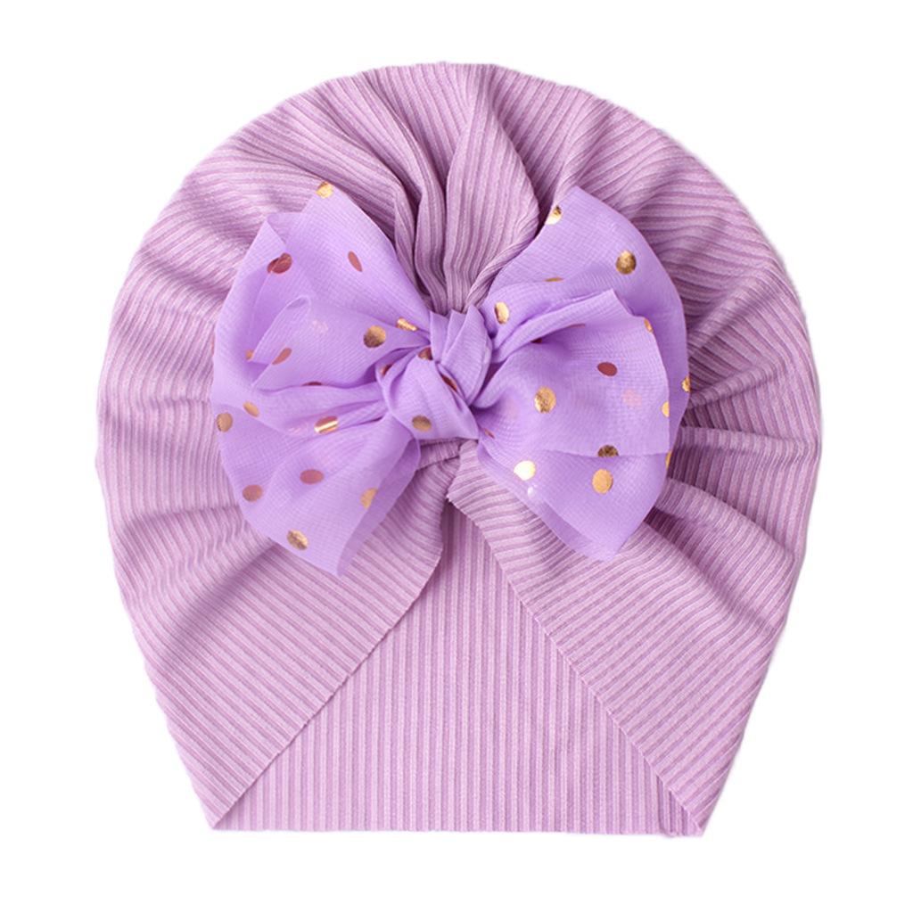 European & American Baby Ribbed Bow Hat - Polyester Pullover Cap