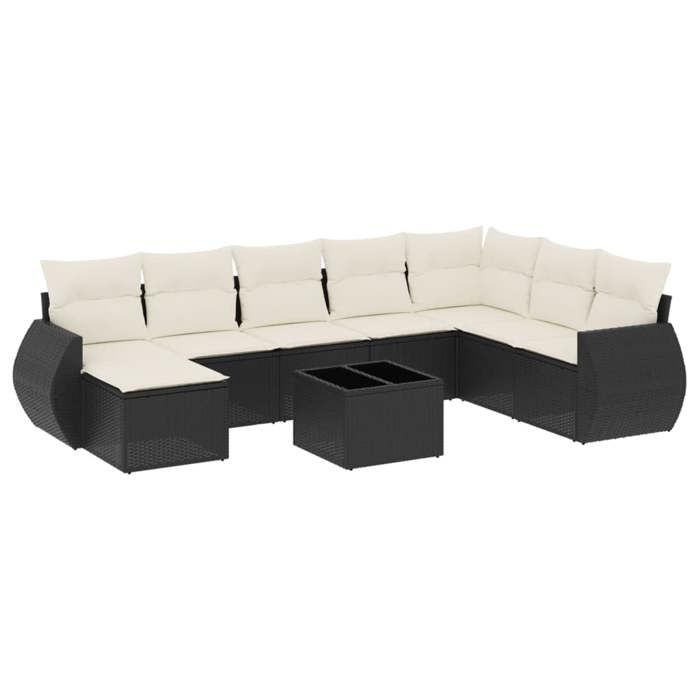 VidaXL Salon de Jardin avec Coussins 9 pcs, Canapés de Terrasse, Ensemble de Meubles de Patio, Mobilier d'Extérieur, Noir 3221765