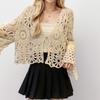 DIMANAF 2025 New Summer Women T-Shirt Bat Sleeve Basic Fashion Tops Lace Cardigan Tees Casual Loose White Tees