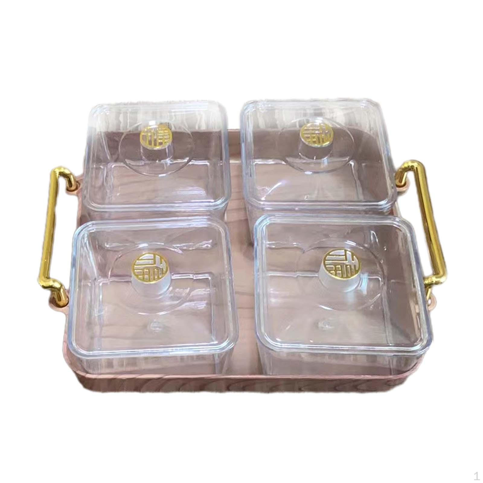 

Тарелка для закусок, поднос для сервировки орехов и конфет с чашей с крышкой, разделенная посуда для сладких орехов 4 Grids