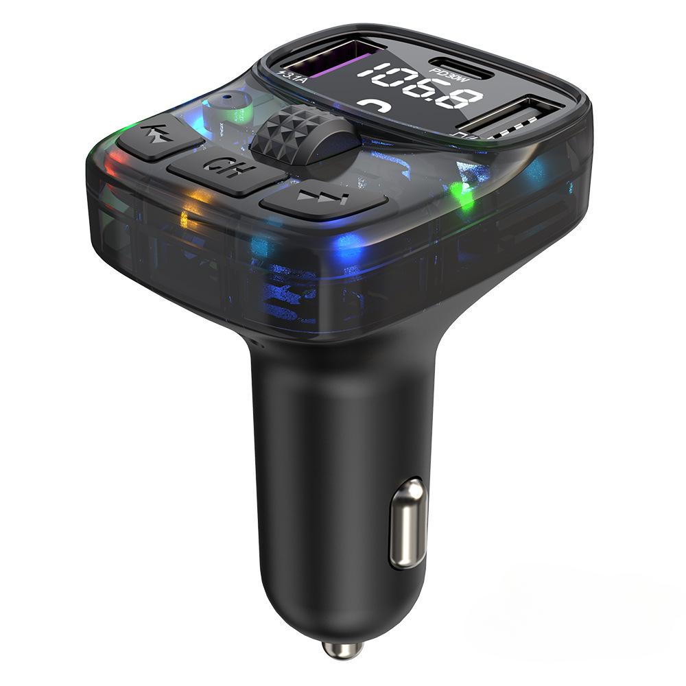 

Автомобильное зарядное устройство PD Type C Dual USB 30 Вт, быстрая зарядка в автомобиле, окружающий свет, Bluetooth 5.3 C56 чёрный