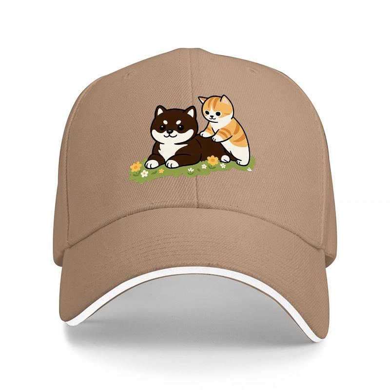 Cute Cat Duo Baseball Cap Black Adjustable Hat with Adorable Feline Design for Cat Lovers Fashionable and Comfortable Headwear