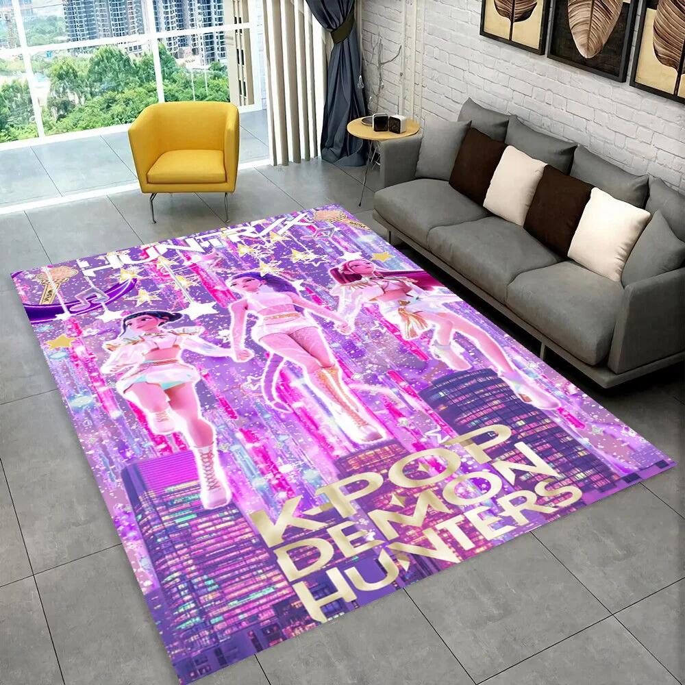 Tappeto/Tappetino Kpop Demon Hunters Rumi Mira Zoey Cartone Animato Musica per Soggiorno Camera da Letto Casa Decorazione Divano, Tappetino Antiscivolo per Bambini